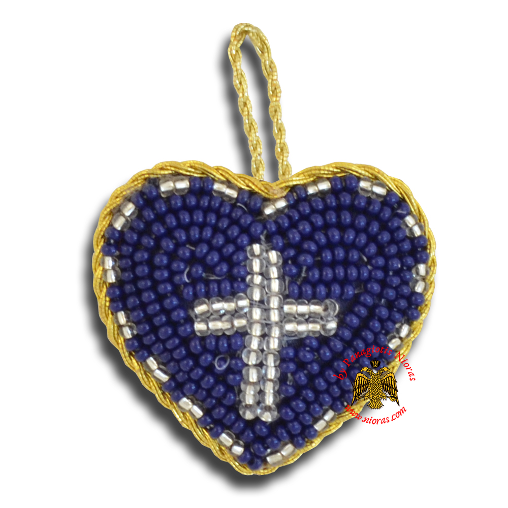 Orthodox Filakto Amulet Pendant Blue Heart with Silver Cross Beads