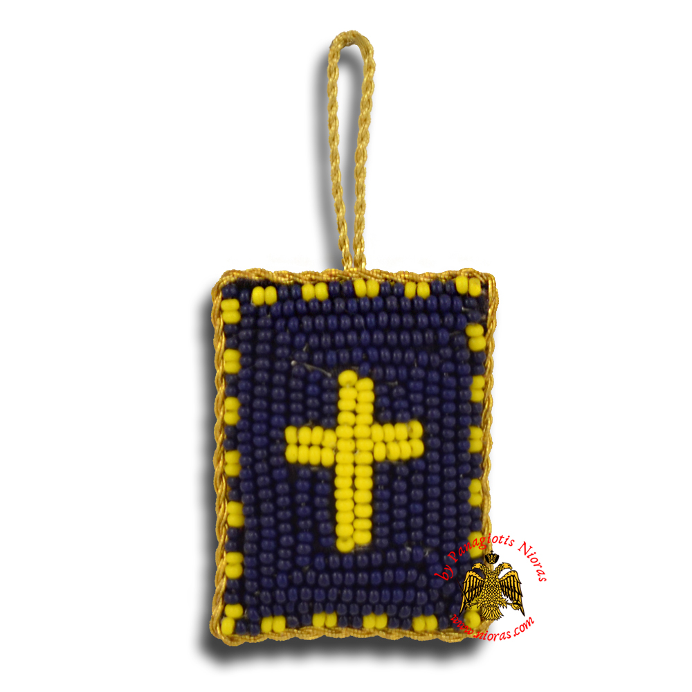 Orthodox Filakto Amulet Pendant Rectangular with Cross Beads Design Blue & Yellow