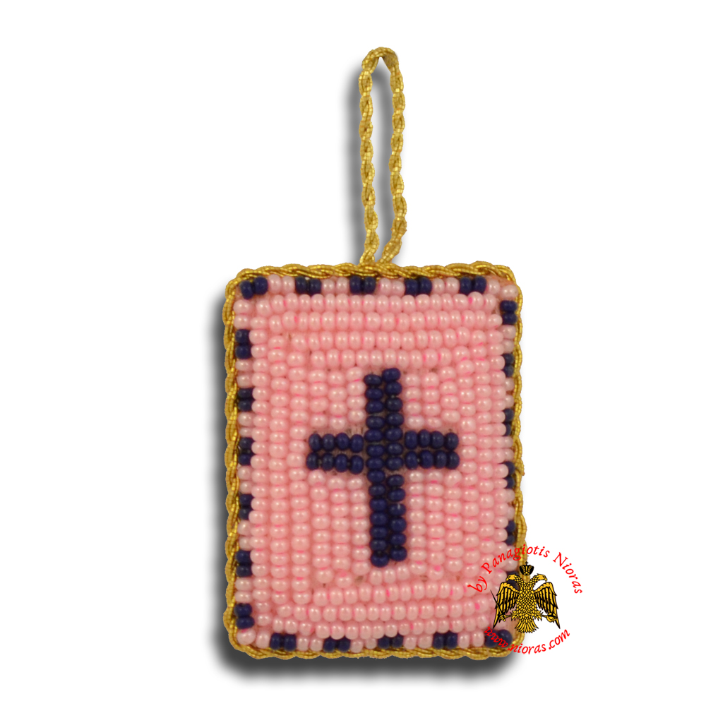 Orthodox Filakto Amulet Pendant Rectangular with Cross Beads Design Pink & Blue