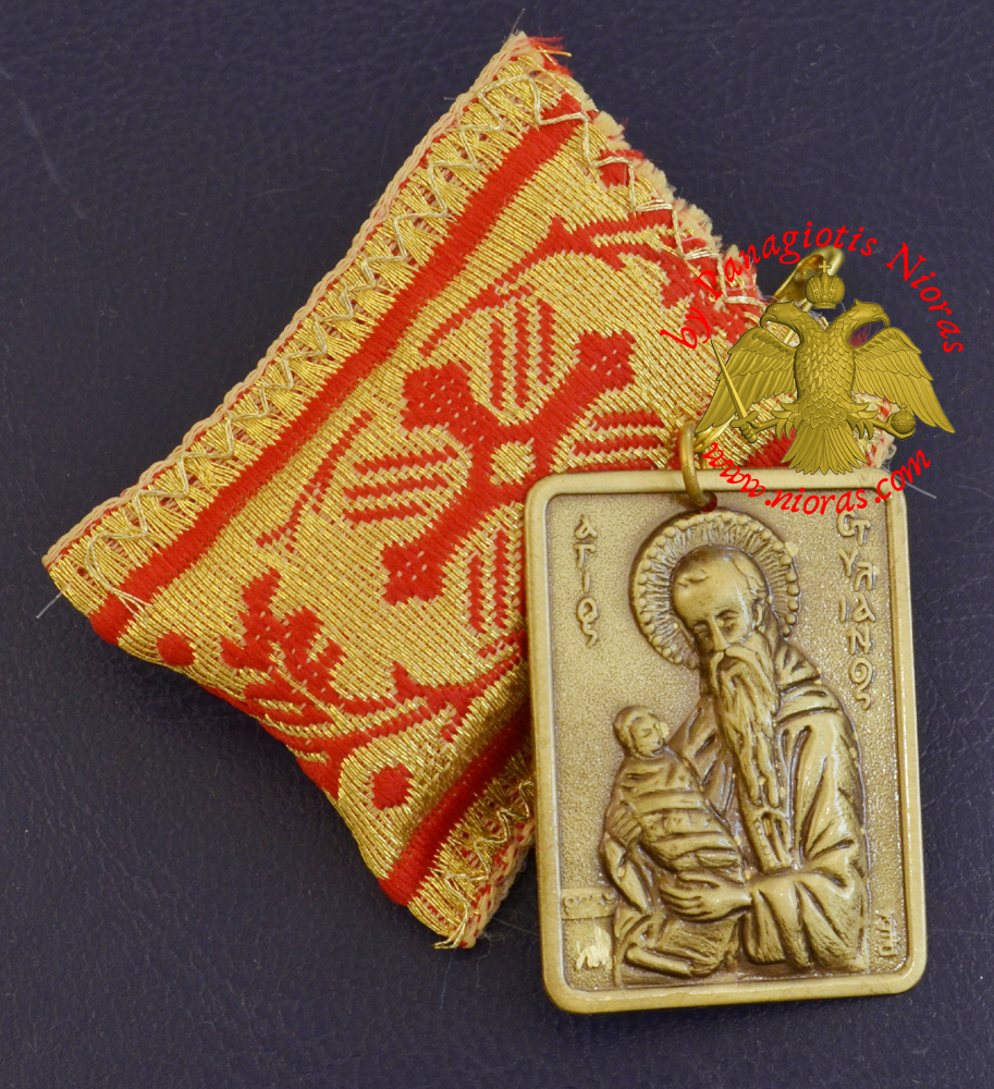 Amulet Orthodox Filakto - Pendant Rectangular with Metal Icon of Saint Stylianos