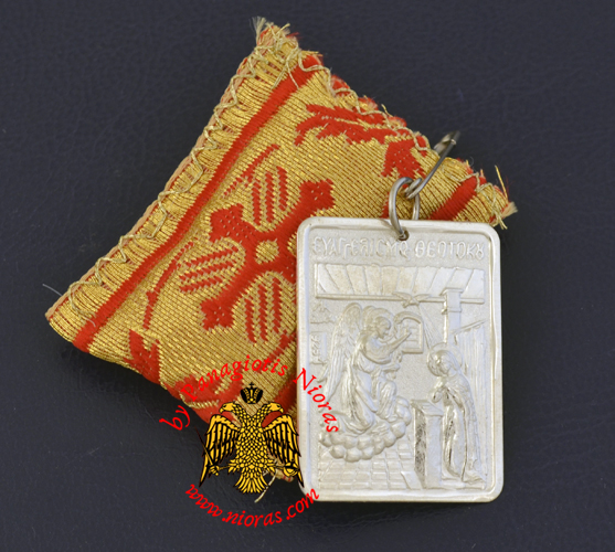 Amulet - Pendant Rectangular with Silver Icon of Annunciation