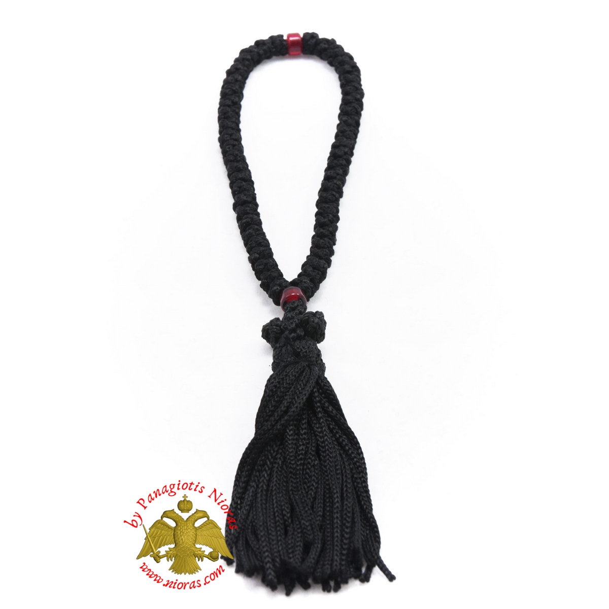 Orthodox Christian Black Prayer Rope 50 knots with Red Beads