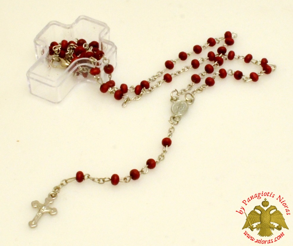 Religious Catholic Rosary With Cross Burgundy Beads in Clear Cross Box