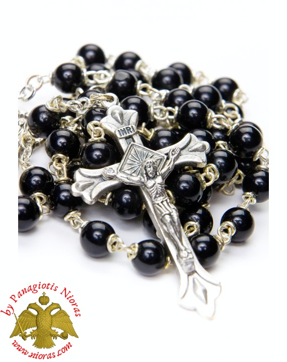 Religious Catholic Rosary With Cross Black Beads