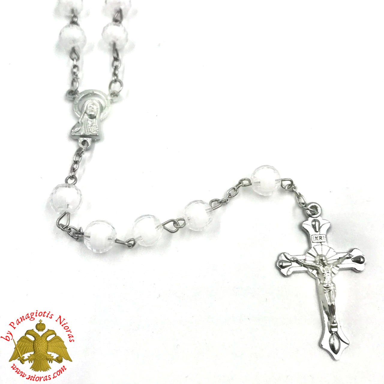 Religious Catholic Rosary With Cross White Beads