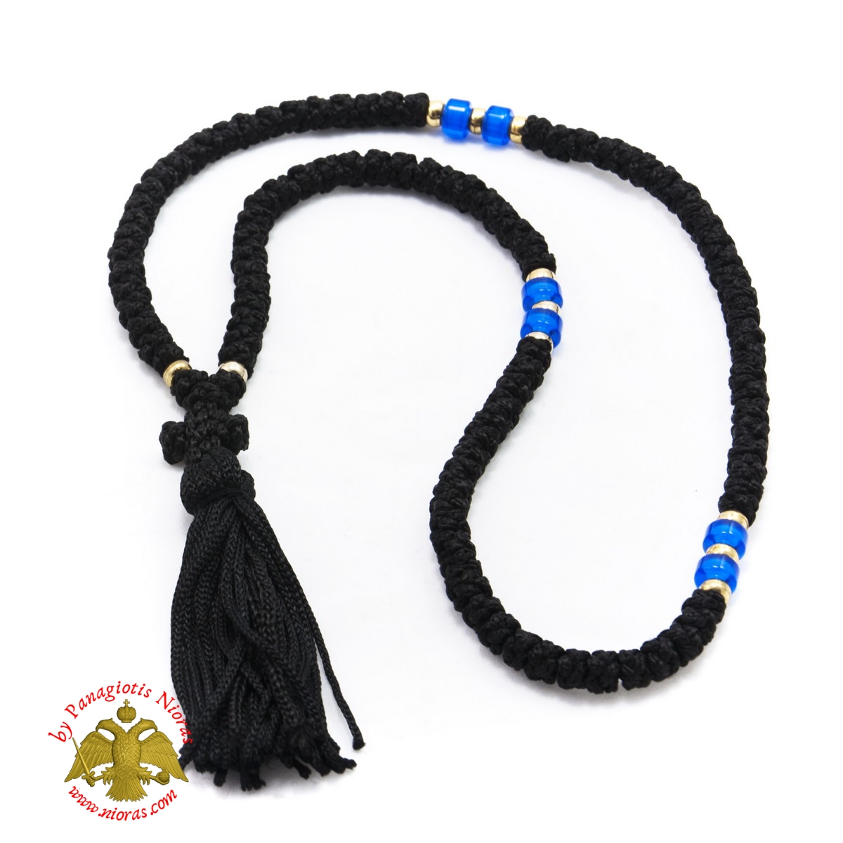 Orthodox Christian Black Prayer Rope 100 knots with Blue Beads