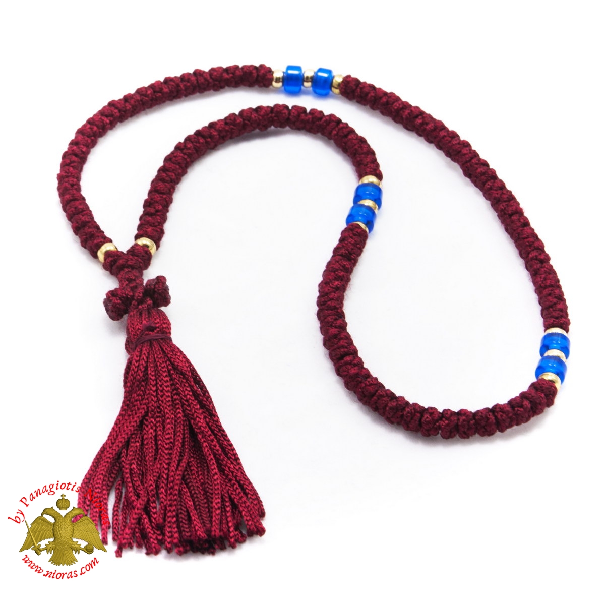 Orthodox Christian Red Prayer Rope 100 knots with Blue Beads