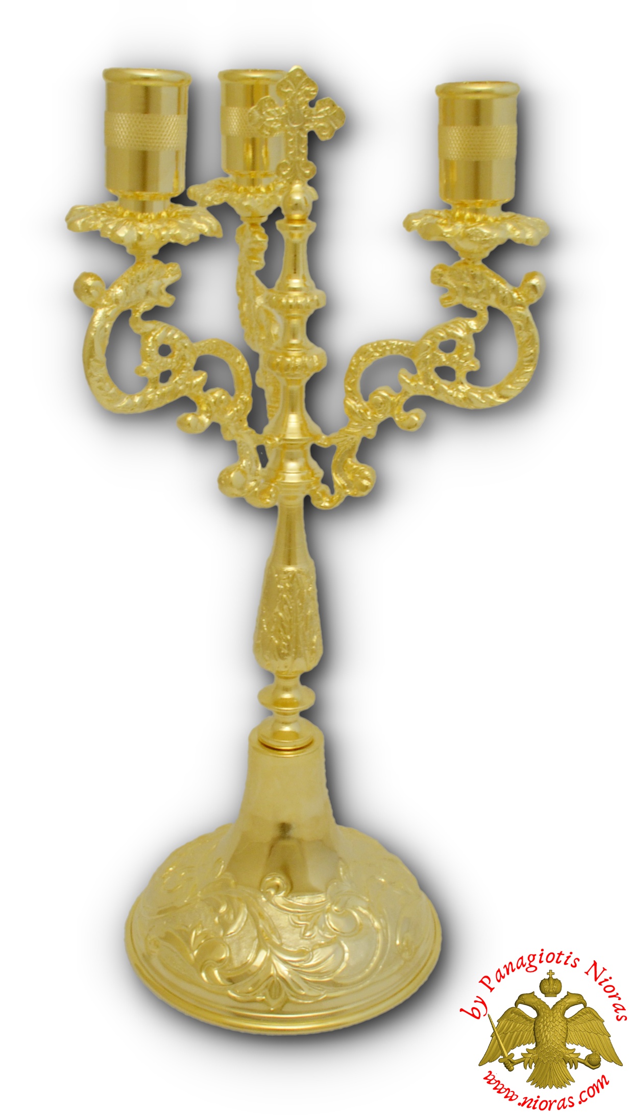 Orthodox Style Trikeri for Holy Table Gold Plated With Cross 30cm