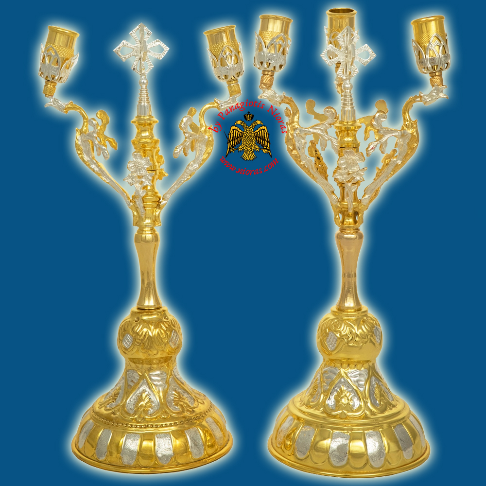 Orthodox Holy Table Candle Stand Set Double/Triple Gold-Plated
