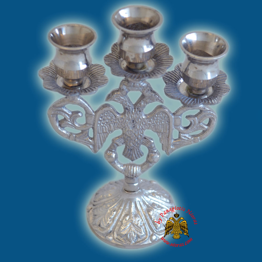 Byzantine Eagle Design Three Case Candle Stand 17x10cm Nickel Plated