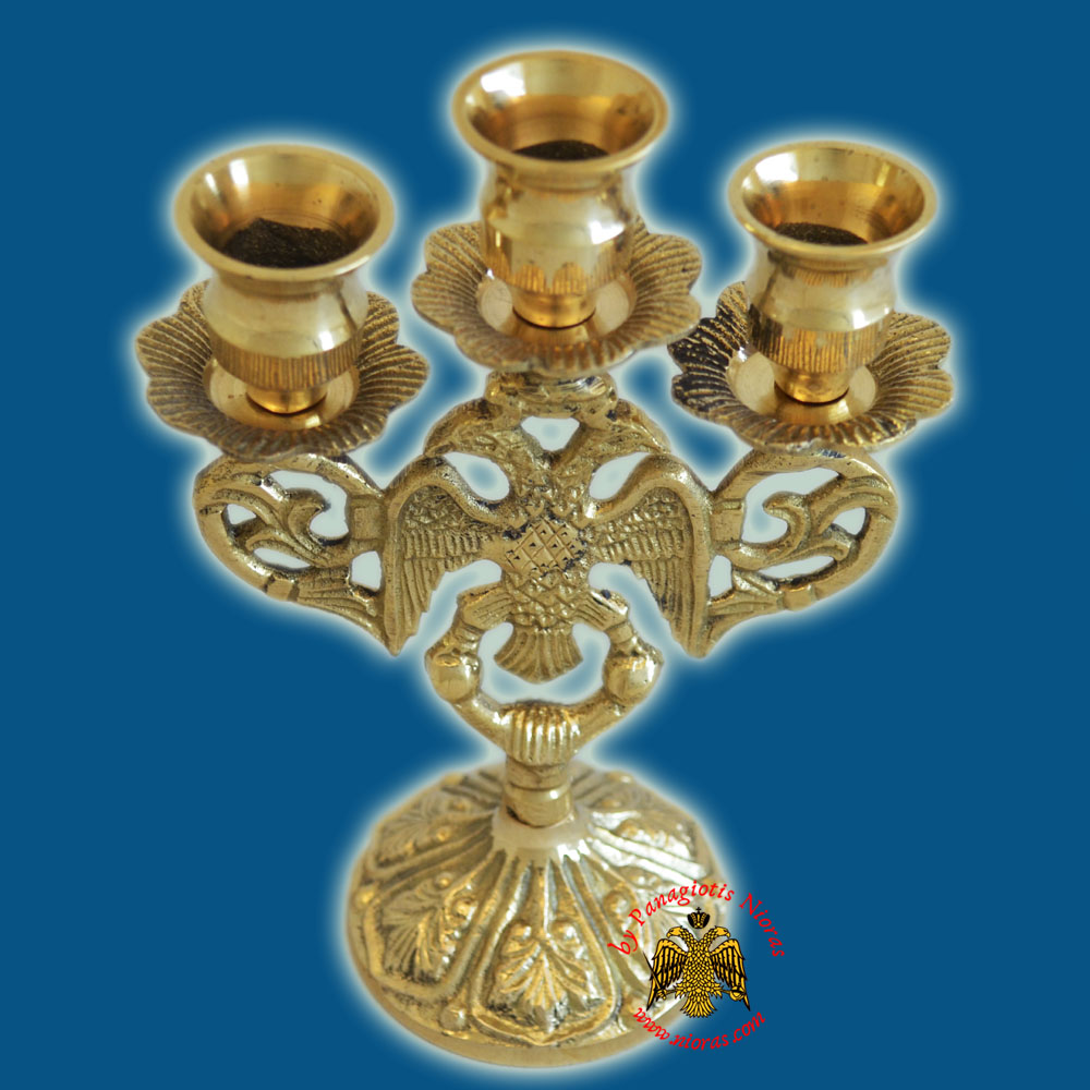 Byzantine Eagle Design Three Case Candle Stand 17x10cm Brass Polished