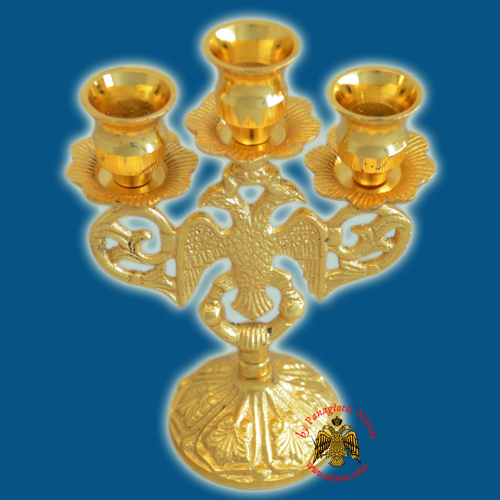 Byzantine Eagle Design Three Case Candle Stand 17x10cm Gold Plated