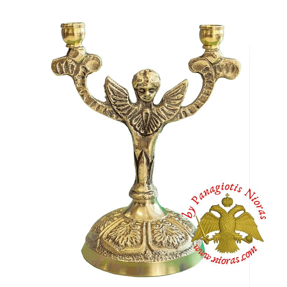 Double Brass Candle Holder Brass - Angel Design Candlestick for Home Altar