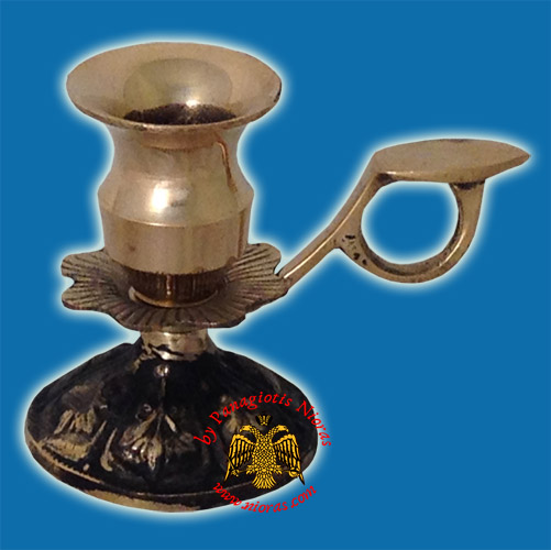 Traditional Orthodox 1-Candle Stand with Handle Antique