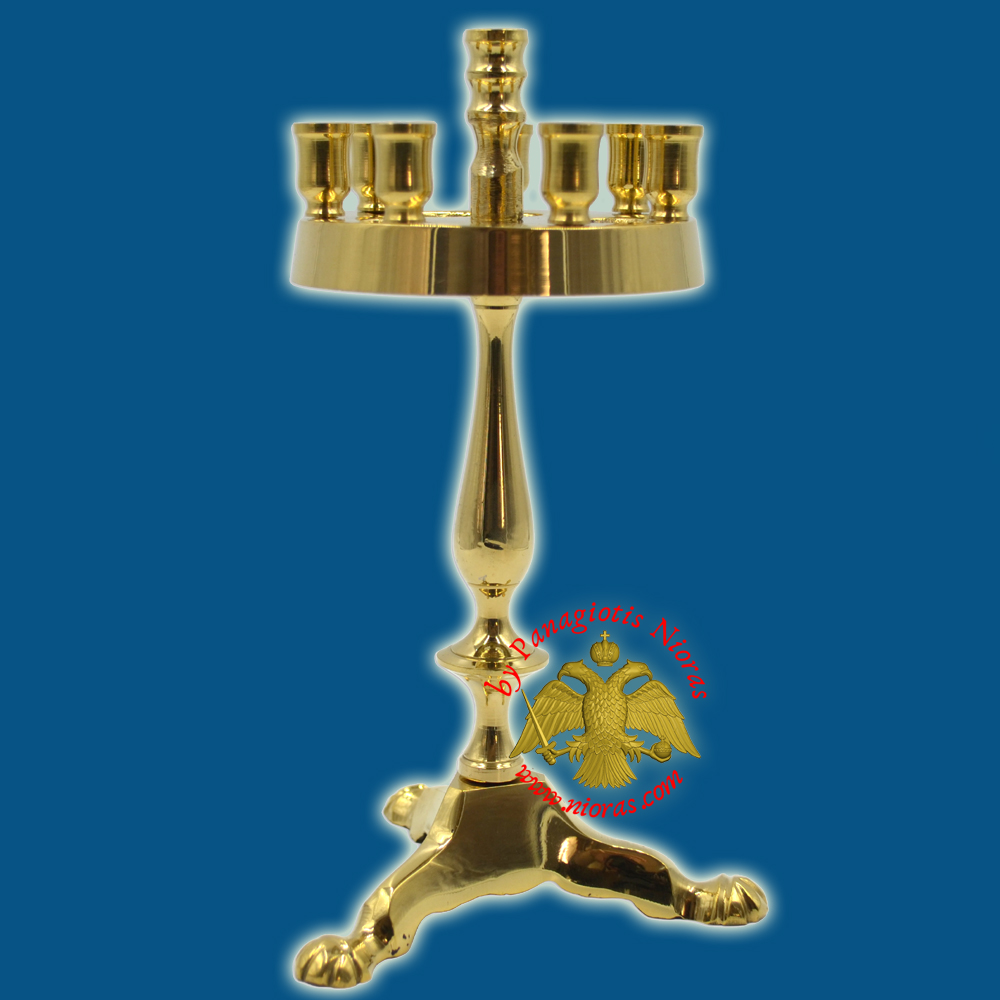 Orthodox Traditional Miniature Round 7-Candle Stand Brass 8x20cm