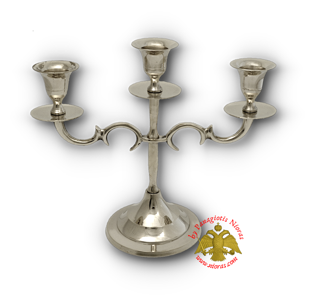 Traditional Three Case Candle Stand Nickel Plated h:19x22cm