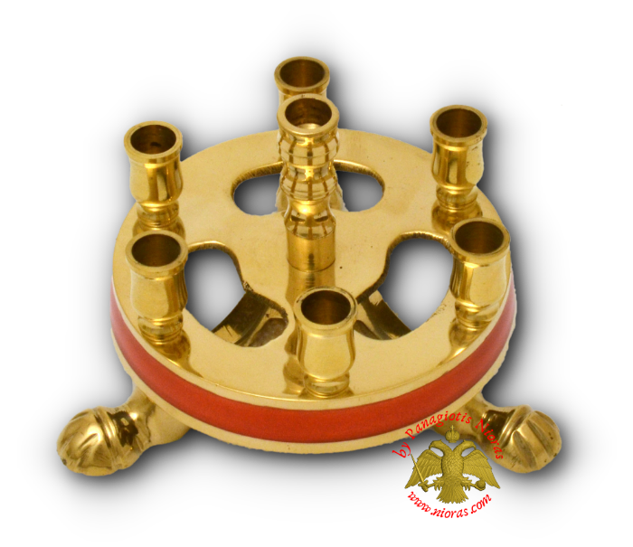 Metal Brass Candle Stand Round Red 9cm