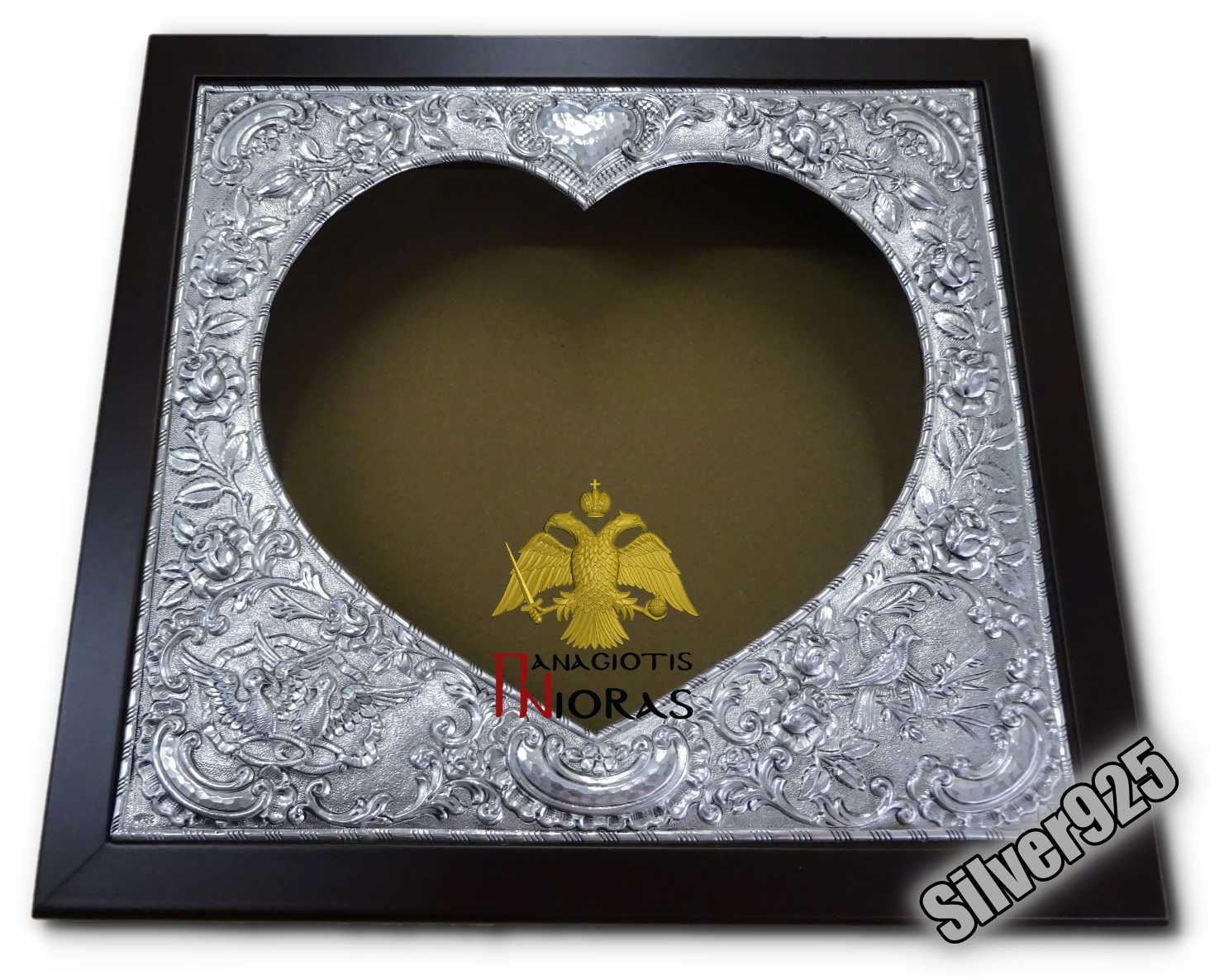 Στεφανoθήκη Επιτραπεζια Ασημένια Τετράγωνη Διακόσμηση Καρδια 26x29cm