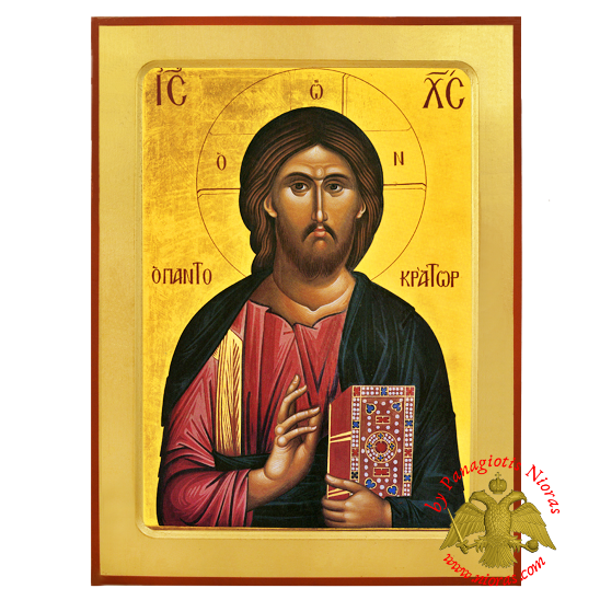 The Pantokrator Byzantine Wooden Icon Replica of Monk Gregorios