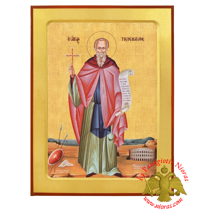 Saint Telemachus Byzantine Wooden Icon