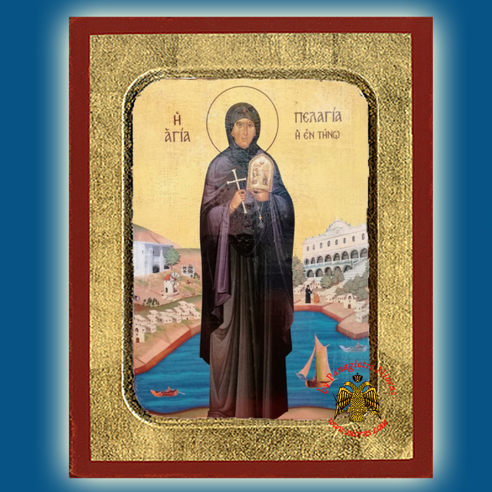 Saint Pelagia Of Tinos Full Figure wooden byzantine icon