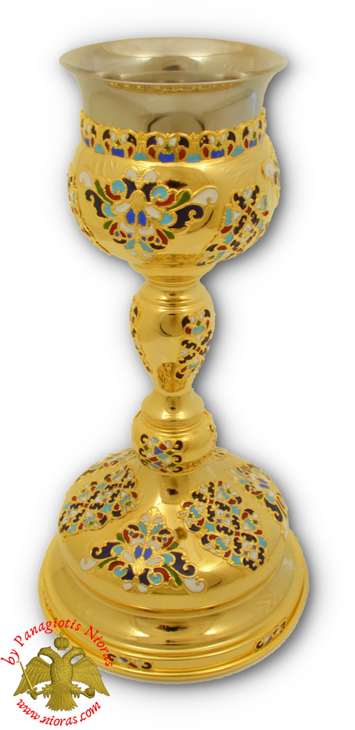 Byzantine Chalice Cup with Enamel Motives B Gold Plated 30x15cm
