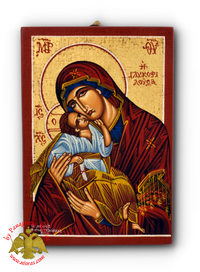 Hagiography Icon Panagia Sweet Kissing on Natural Wood 14x20cm