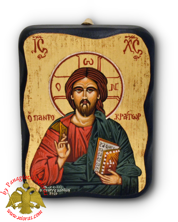 Hagiography Icon Chist Blessing on Natural Carved Wood  10x13cm