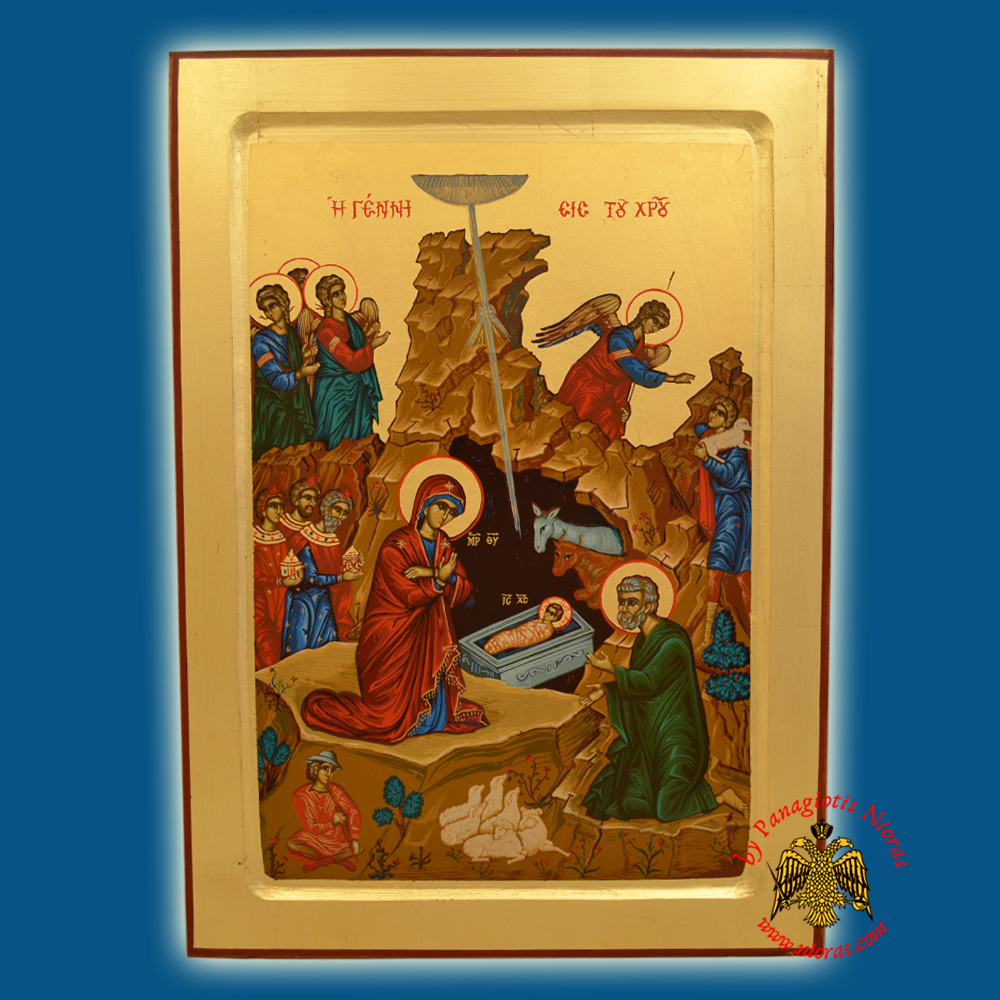 Christ The Nativity Byzantine Wooden Icon on Canvas
