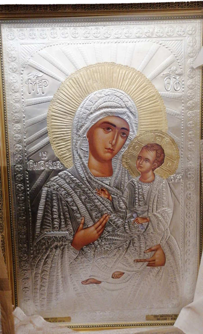 Orthodox Church Holy Icon Theotokos Grigoroussa with Glass Wooden Frame