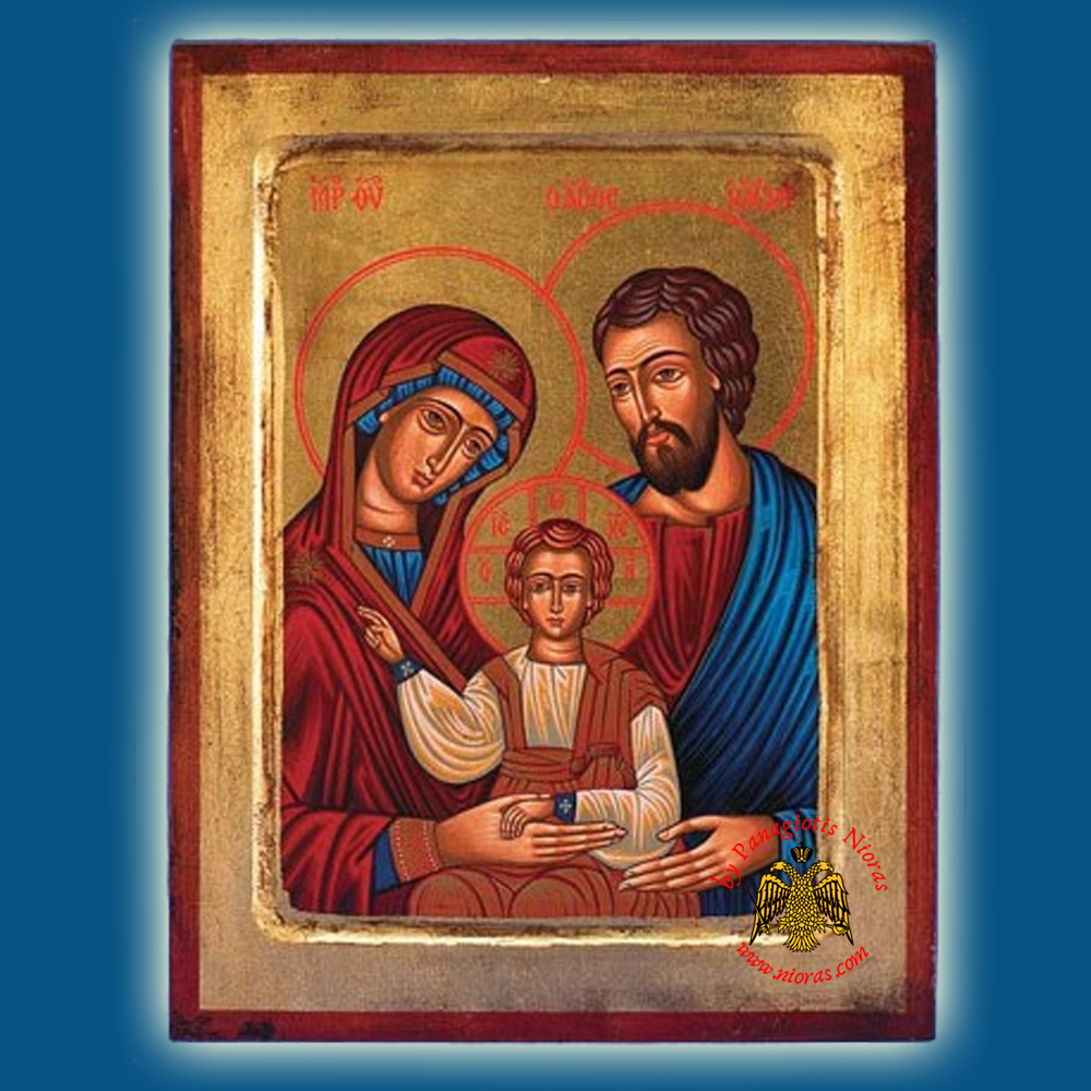 Christ The Holy Family Byzantine Wooden Icon on Canvas