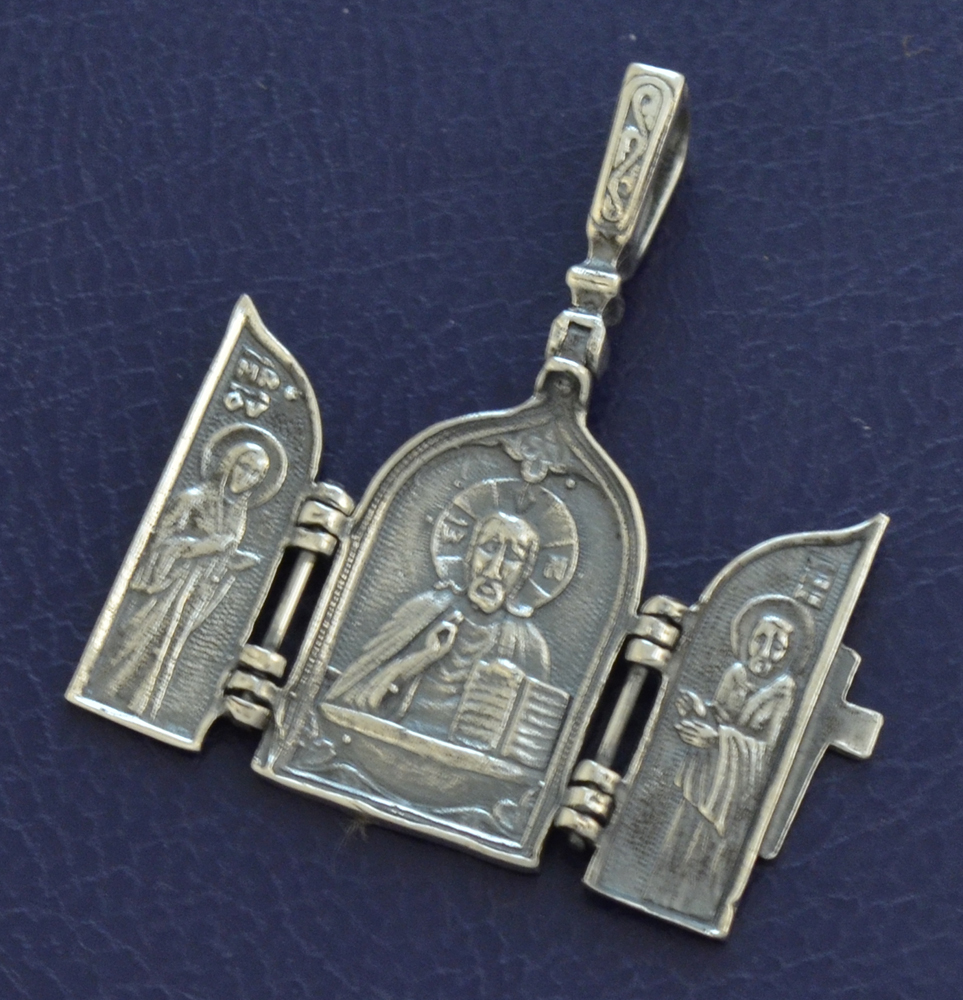 Neckwear Byzantine Triptych Pendant with Christ and Cross Silver 925 M014