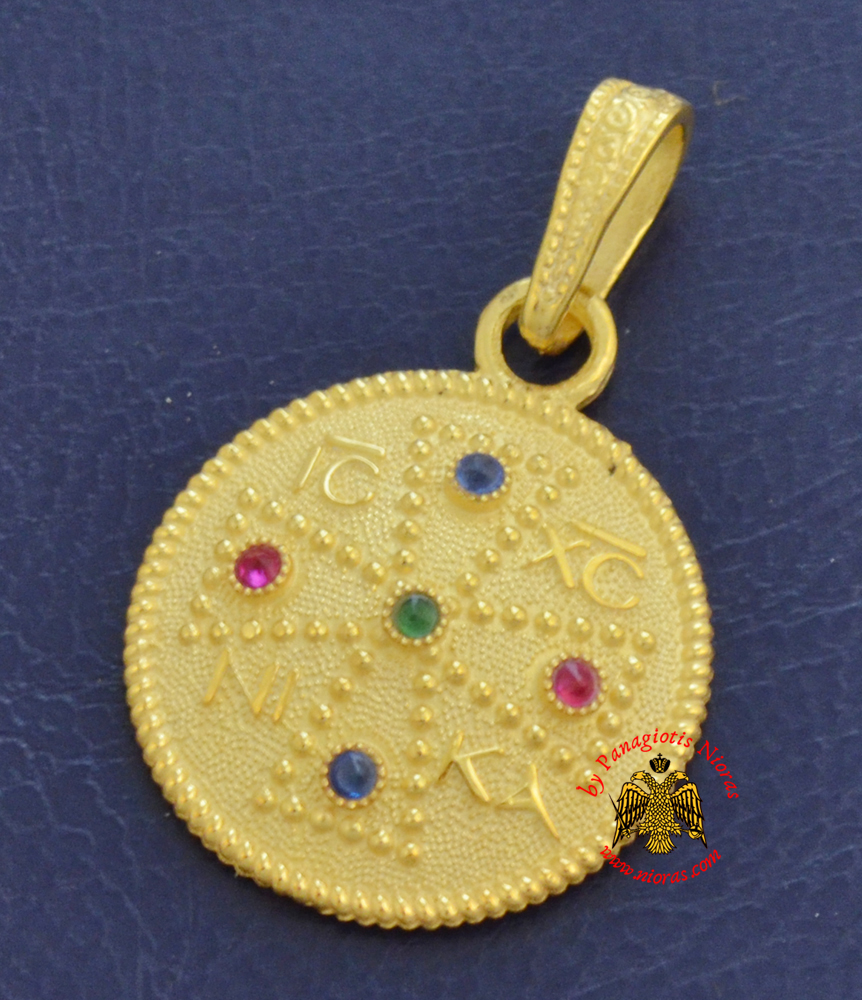 Neckwear Byzantine Pendant ICXC NIKA Cross With Stones Silver 925 Gold Plated