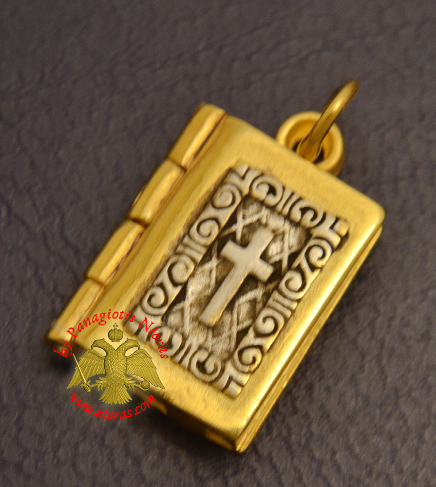 Byzantine Orthodox Gospel With Cross Locket Silver 925 Gold Plated for the Neck