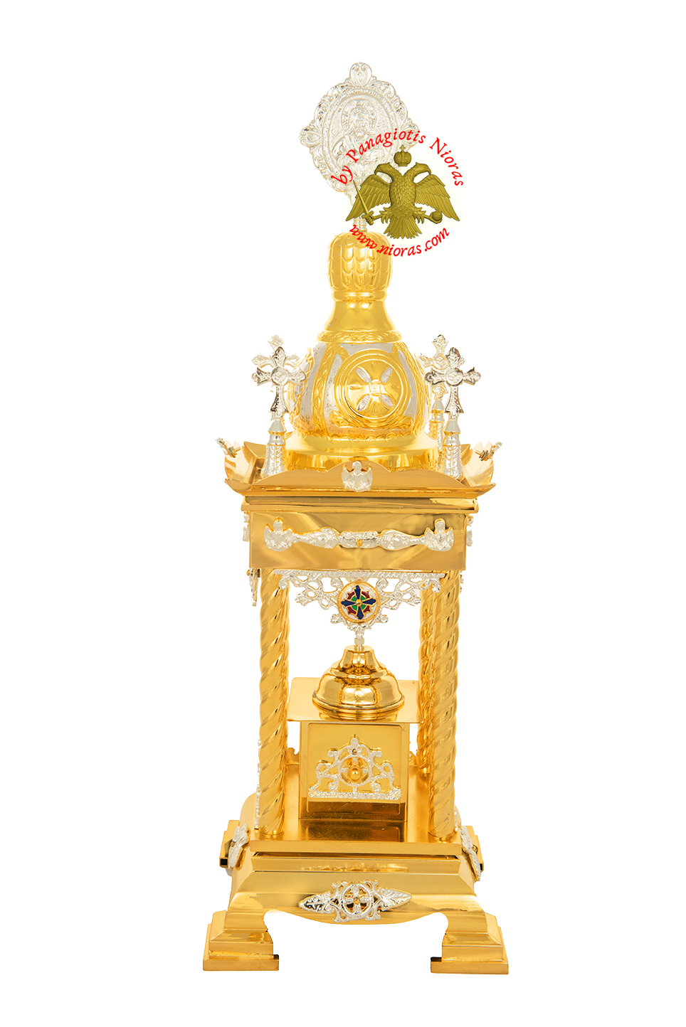 Holy Table Orthodox Tabernacle With Metal Decorations Gold and Silver Plated