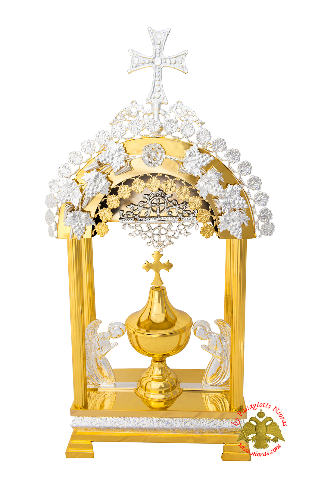 Holy Table Orthodox Tabernacle Arch with Angels Metal Decorations Gold and Silver Plated