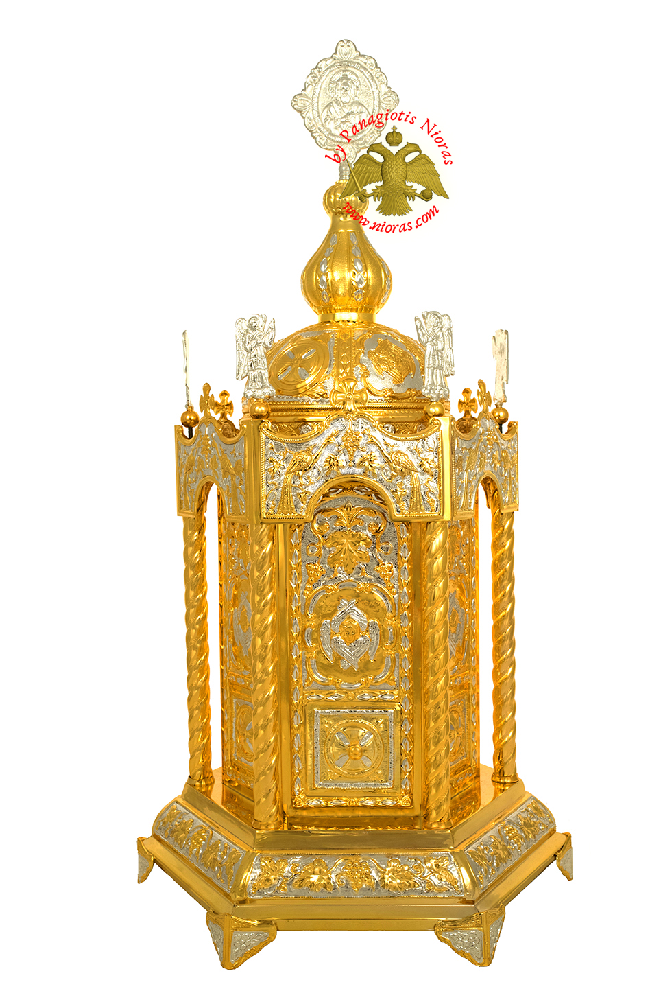 Holy Table Orthodox Tabernacle Hexagon With Angels Hexagon Base Gold and Silver Plated