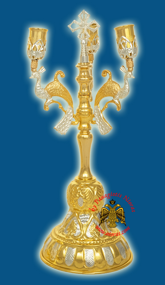 Orthodox Church Peacock Holy Table Hand Made Triple Candle Stand 30cm