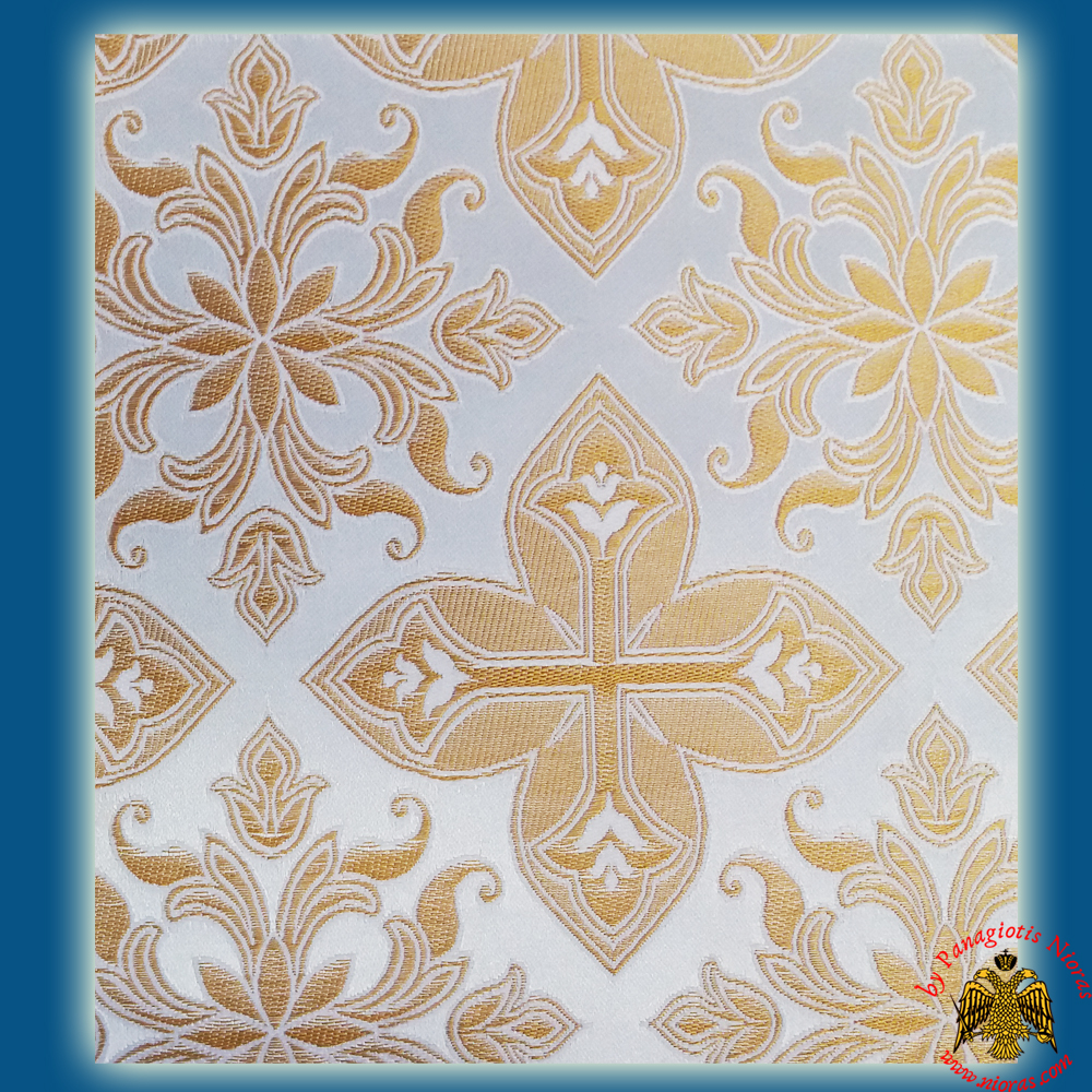Orthodox Clerics Vestment Fabric With Flowered Shaped Cross White With Gold Details No.6618