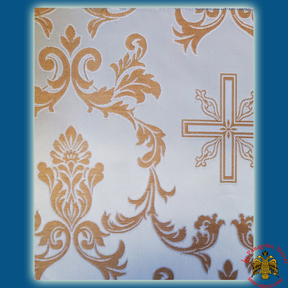 Orthodox Clerics Vestment Fabric With Flowered Shaped Cross White With Gold Details No.6639