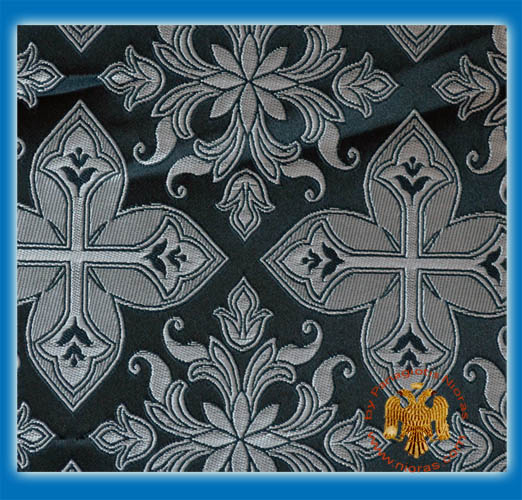 Orthodox Clerics Vestment Fabric With Flowered Shaped Cross Black With Silver Details No.6618