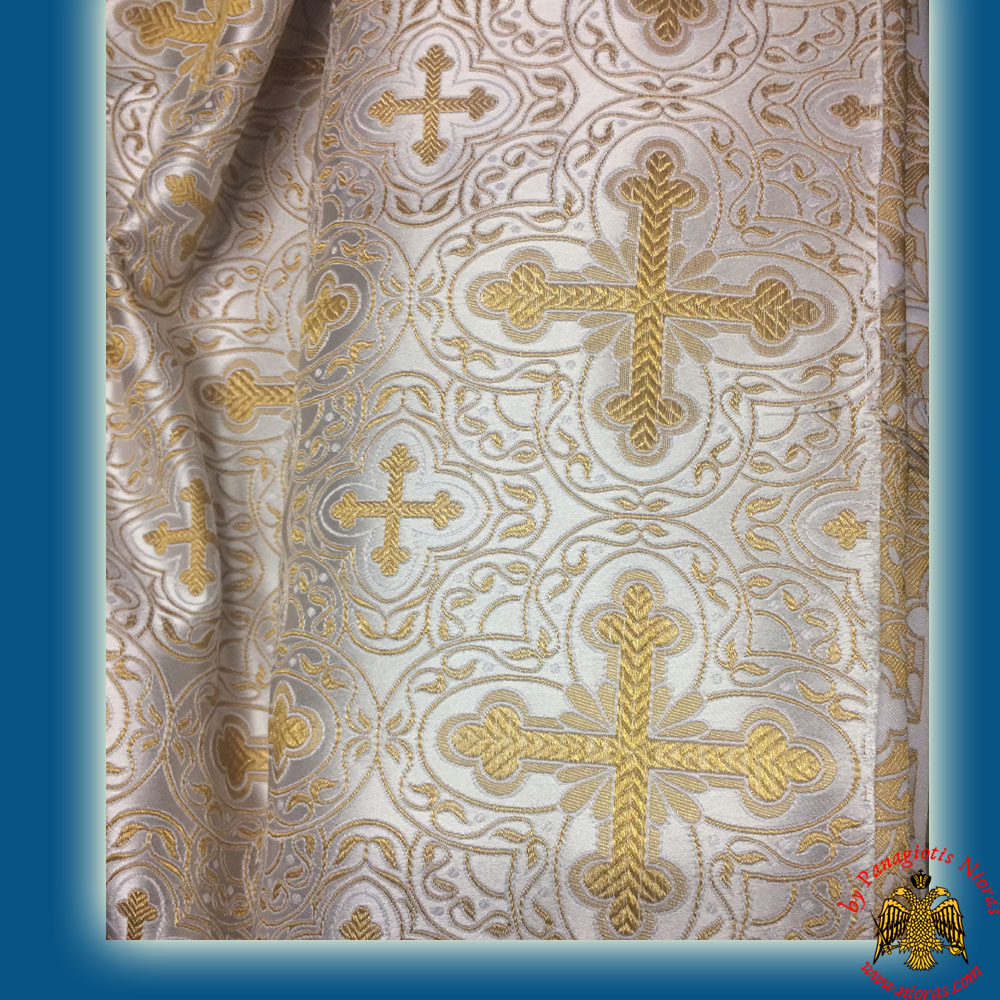 Orthodox Vestment Cloth Liturgical White Fabric With Golden Cross Details 6633