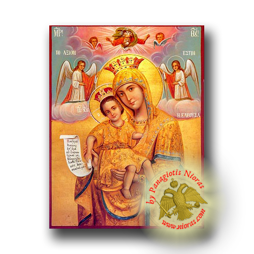 Theotokos Merciful, Axion Esti (It Is Truly Meet) - Neoclassical Wooden Icon