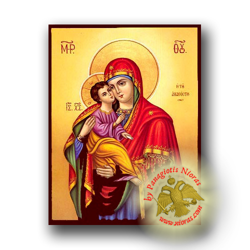 Theotokos Sweet Kissing, of the Akathist (Laudation of Theotokos) - Neoclassical Wooden Icon