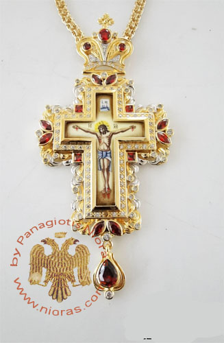 Pectoral Cross Design 192b Gold Plated Brass Zirgon Stone