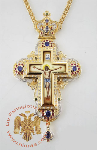 Pectoral Cross Design 193a Gold Plated Brass Zirgon Stone