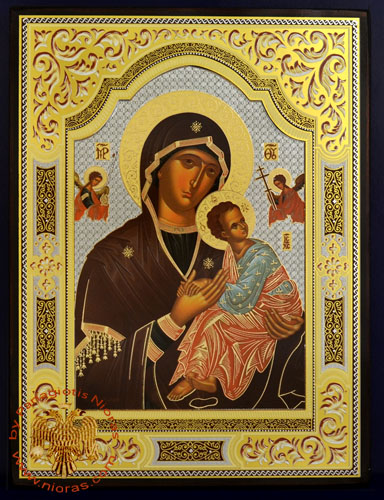 Russian Orthodox Style Silver Printed Wooden Icons of Panagia Aggelon