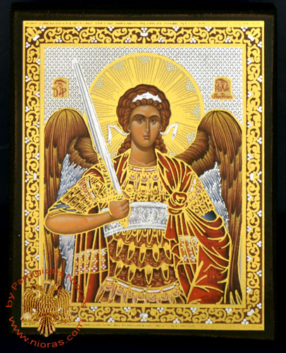 Russian Orthodox Style Silver Printed Wooden Icons of Michael Archangel
