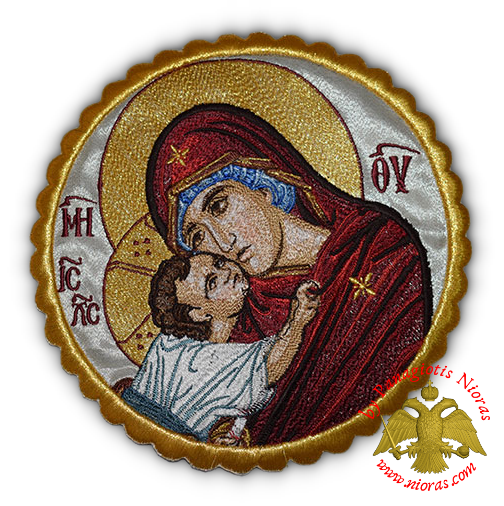 Orthodox Embroidery Holy Virgin Mary Sweet Kiss White d:16cm