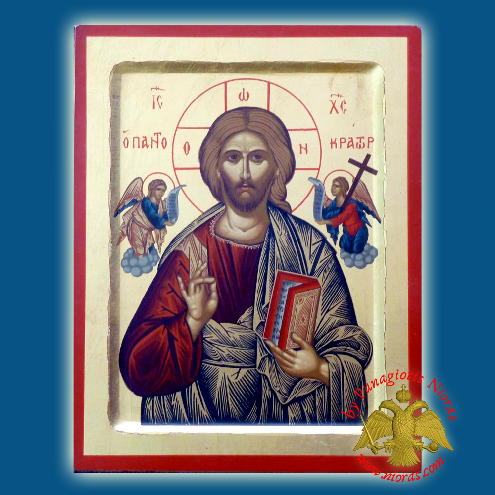 Christ The Pantokrator Grey Dress Holy Deisis Byzantine Wooden Icon on Canvas